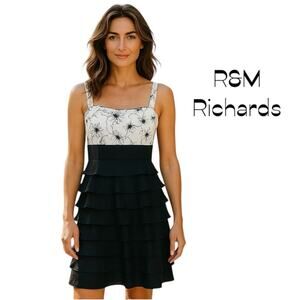 R&M Richards Black White Sequined Sleeveless Dress NWOT Size 8